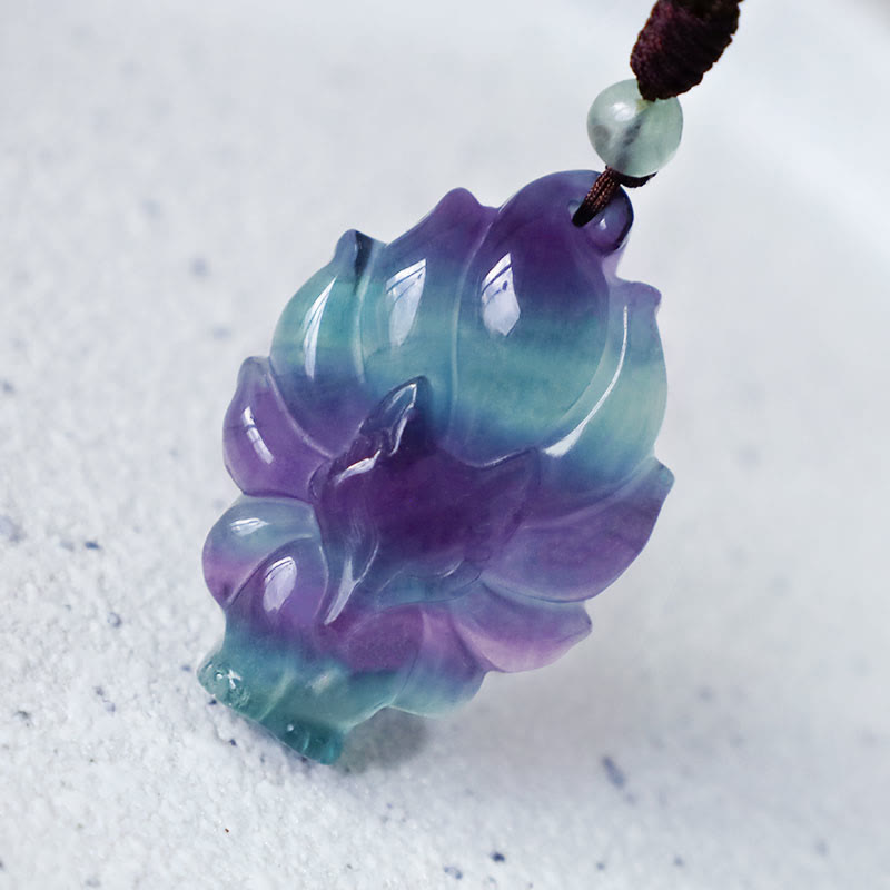 Wear FengShui Natural Fluorite Gold Sheen Obsidian Fox Pendant Protection Necklace