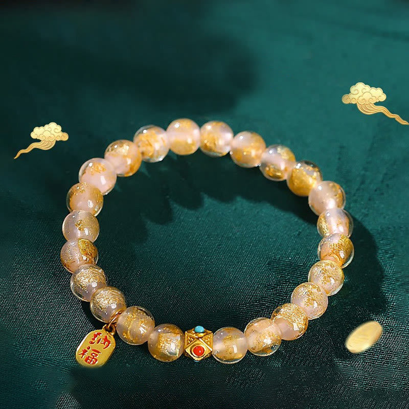 Wear FengShui Tibetan Incense Ash Liuli Glass Bead Lucky Fortune Fu Character Charm Bracelet