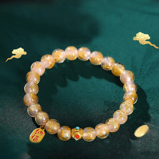 Wear FengShui Tibetan Incense Ash Liuli Glass Bead Lucky Fortune Fu Character Charm Bracelet