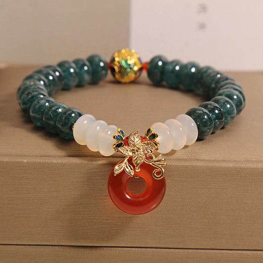 Wear FengShui Jade White Agate Red Agate Peace Buckle Abacus Beads Luck Bracelet