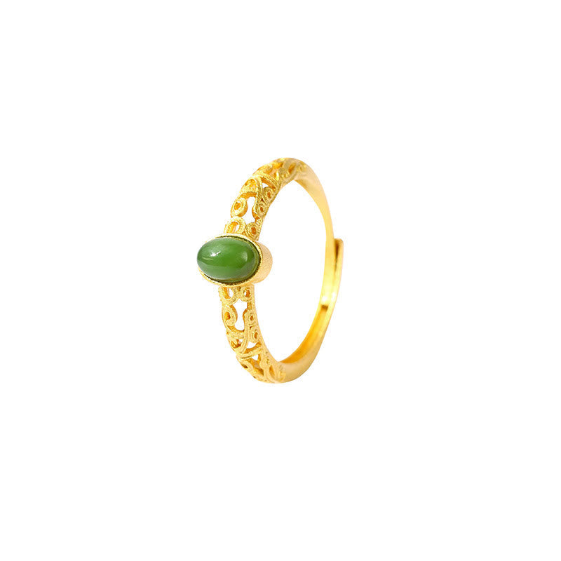 Wear FengShui Auspicious Cloud Pattern Cyan Jade Luck Adjustable Ring