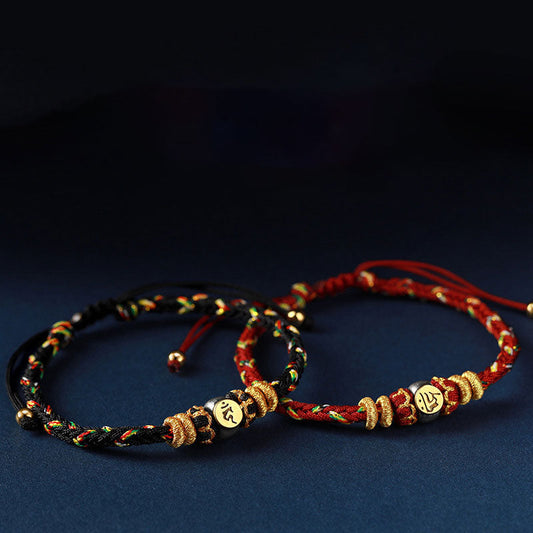 Wear FengShui Chinese Zodiac Natal Buddha Silver Luck Braided String Bracelet