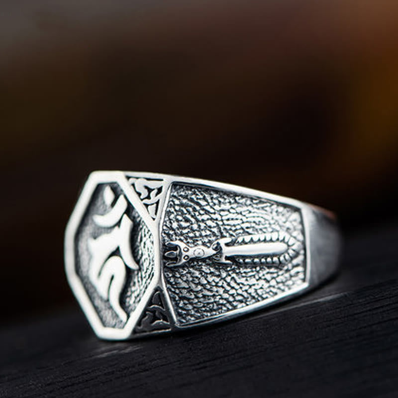 Wear FengShui 925 Sterling Silver Sanskrit Design Carved Protection Adjustable Ring