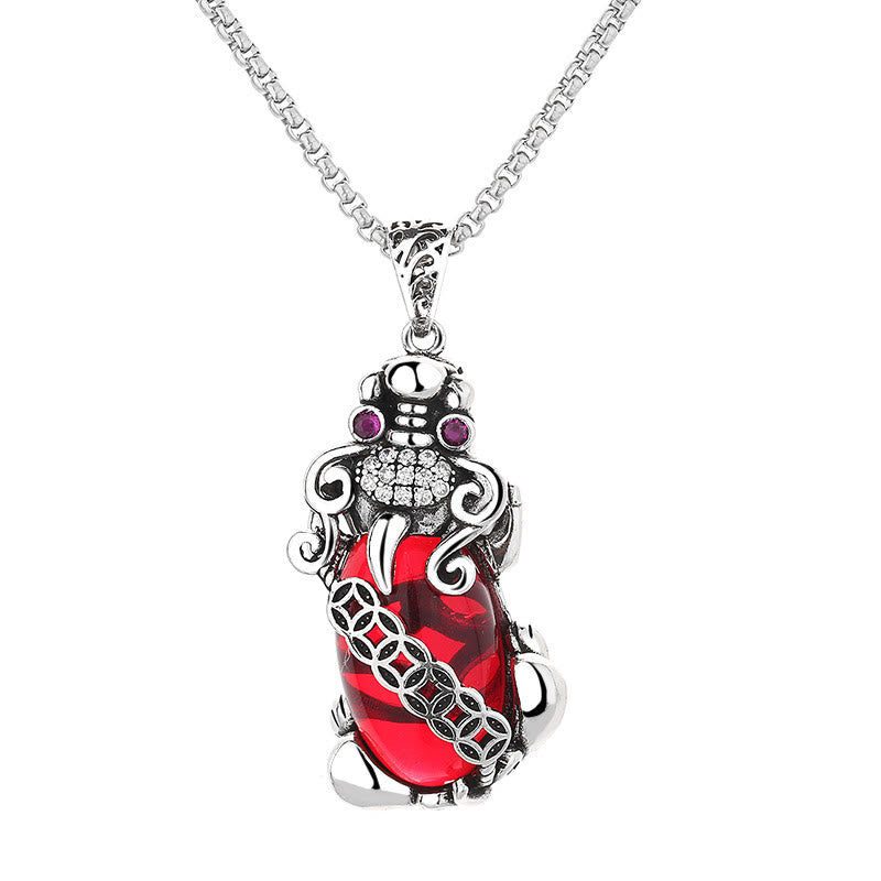 Wear FengShui PiXiu Garnet Copper Coin Wealth Luck Necklace Pendant