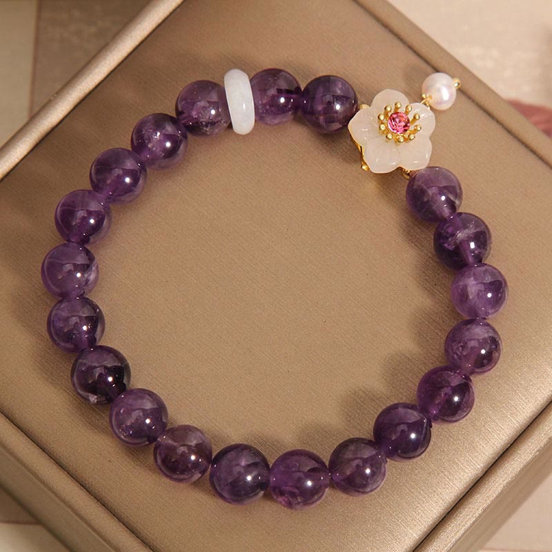 Wear FengShui Natural Amethyst White Agate Pearl Charm Balance Bracelet