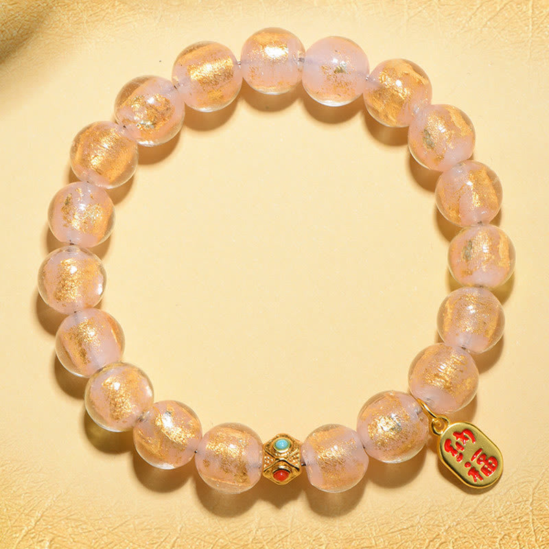 Wear FengShui Tibetan Incense Ash Liuli Glass Bead Lucky Fortune Fu Character Charm Bracelet