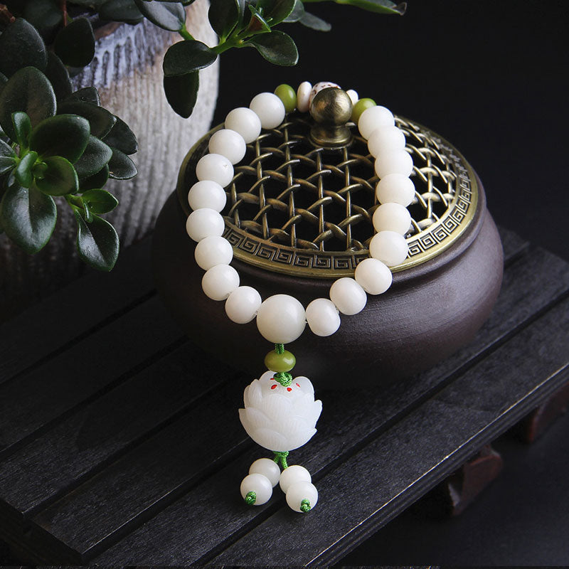 Wear FengShui Lotus Natural White Bodhi Seed Luck Bracelet