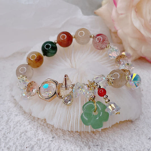 Wear FengShui Colorful Gemstone Green Aventurine Flower Bead Luck Bracelet