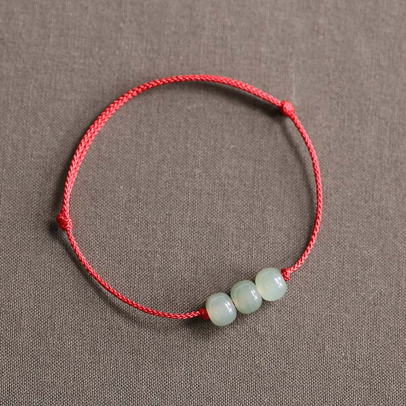Wear FengShui Three Beads Jade Luck String Weave Bracelet