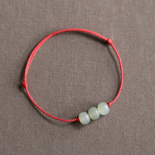 Wear FengShui Three Beads Jade Luck String Weave Bracelet