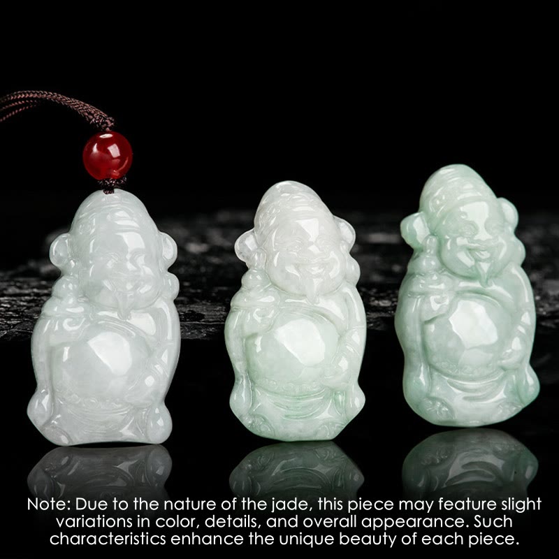 Wear FengShui Natural Jade Chinese God of Wealth Caishen Ingot Luck Necklace Pendant
