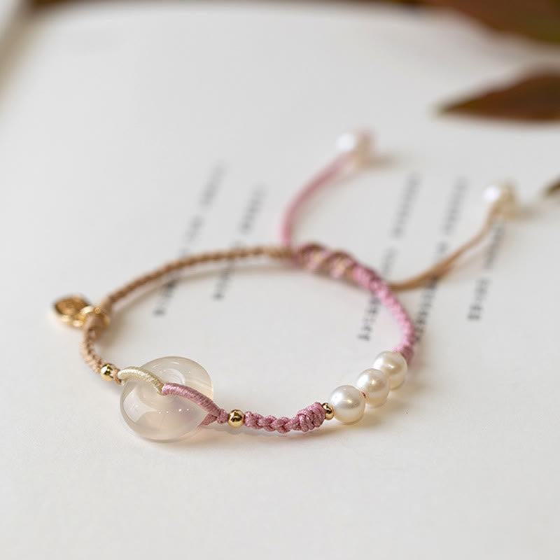 Wear FengShui Chalcedony Round Peace Buckle Positive String Bracelet