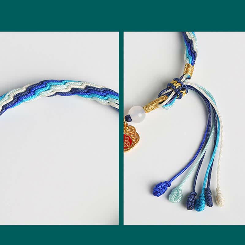 Wear FengShui 925 Sterling Silver Handmade Gourd Blessing String Reincarnation Knot Bracelet