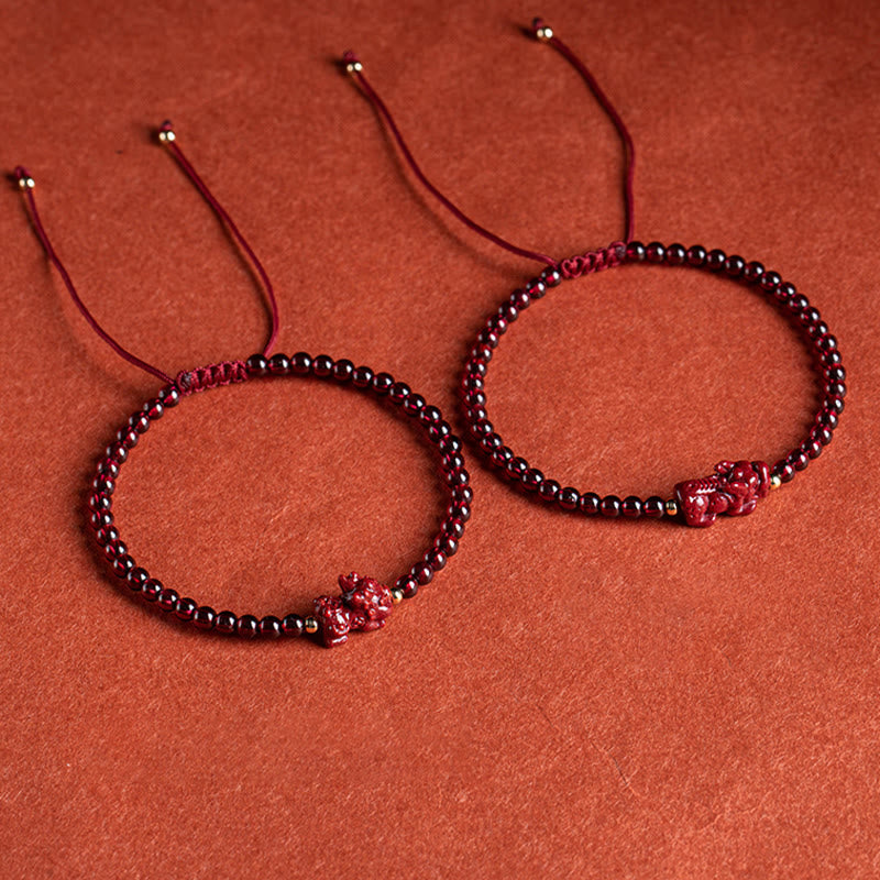 Wear FengShui Garnet Cinnabar PiXiu Blessing Calm String Bracelet