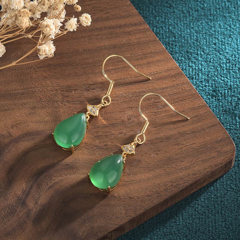 Wear FengShui Cyan Jade Luck Drop Earrings