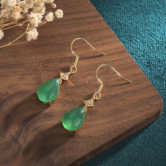 Wear FengShui Cyan Jade Luck Drop Earrings