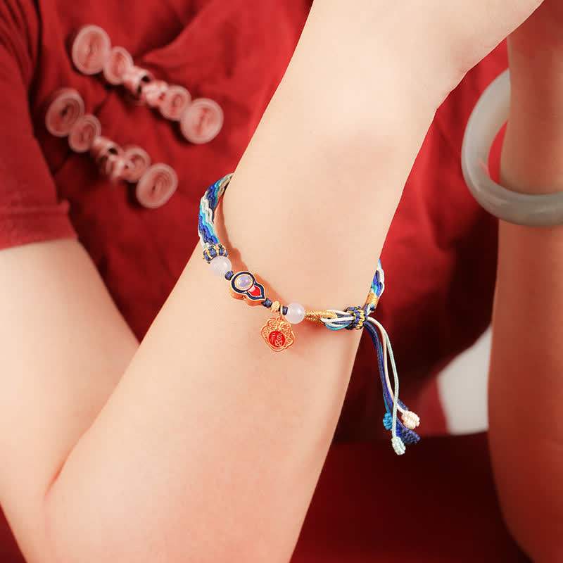 Wear FengShui 925 Sterling Silver Handmade Gourd Blessing String Reincarnation Knot Bracelet
