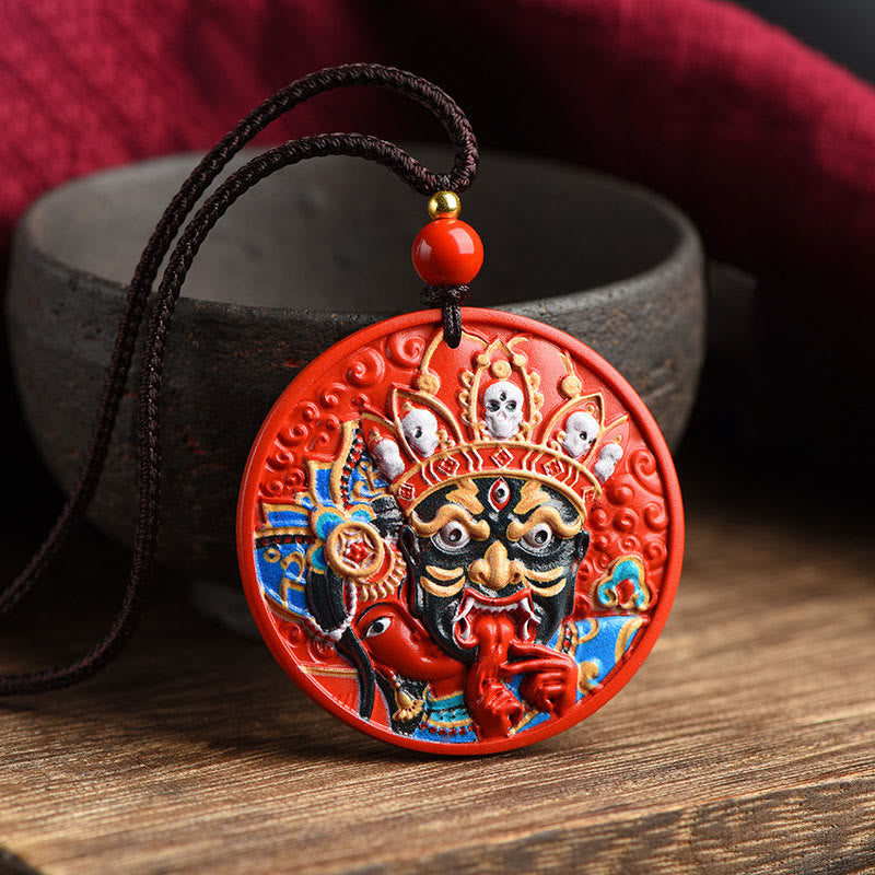 Wear FengShui Zakiram Goddess of Wealth Painted Cinnabar Blessing Necklace Pendant