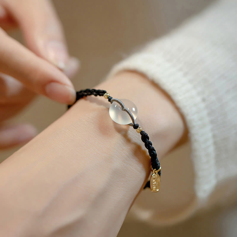 Wear FengShui Chalcedony Round Peace Buckle Positive String Bracelet
