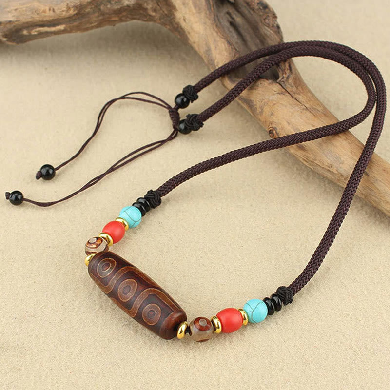 Wear FengShui Tibetan Nine-Eye Dzi Bead Three-eyed Dzi Bead Protection String Necklaces Pendant
