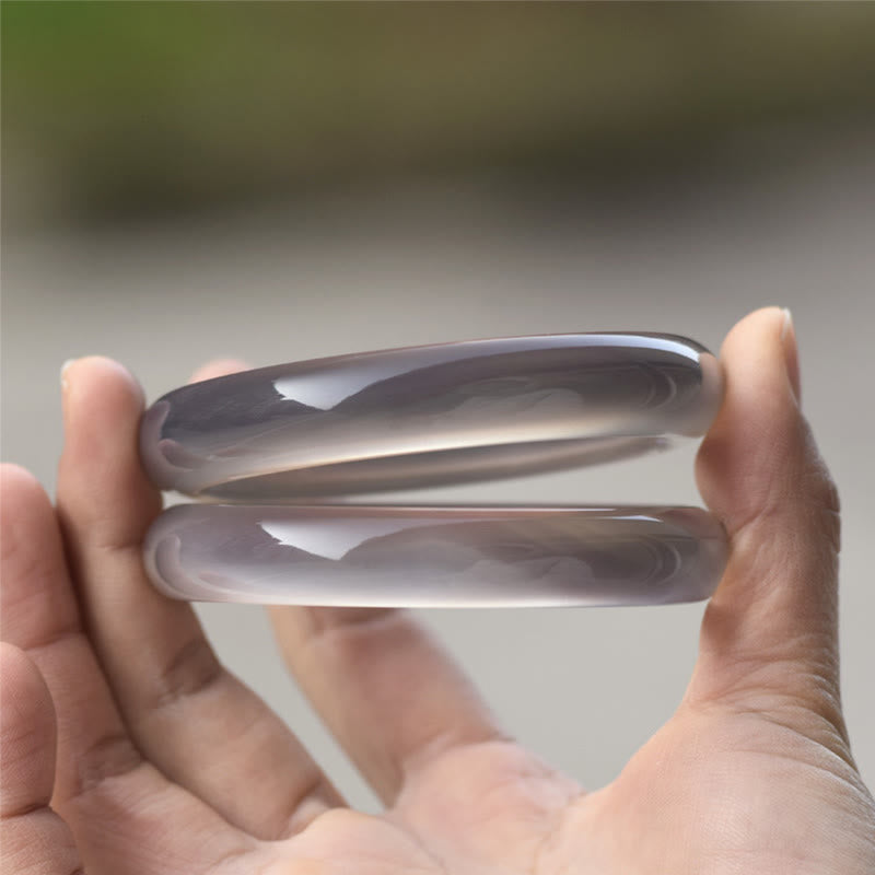 Wear FengShui Natural Gray Chalcedony Harmony Bangle Bracelet