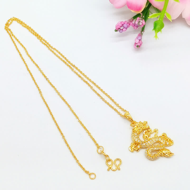 Wear FengShui Gold Dragon Protection Necklace Pendant