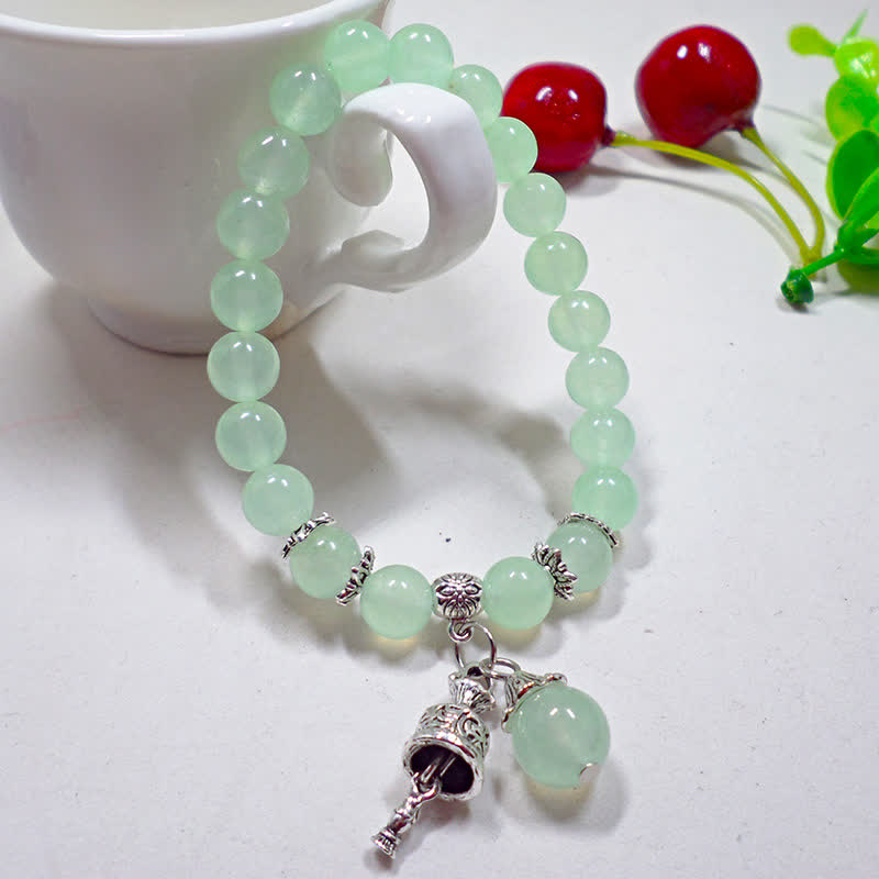 Wear FengShui Vintage Crystal Chalcedony Stone Energy Beaded Bell Charm Bracelet