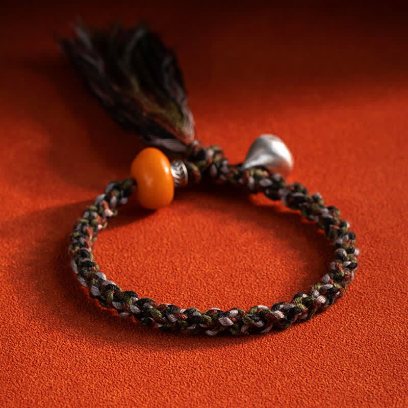 Wear FengShui 990 Sterling Silver Tibetan Handmade Amber Steelyard Weight Wish Protection Bracelet