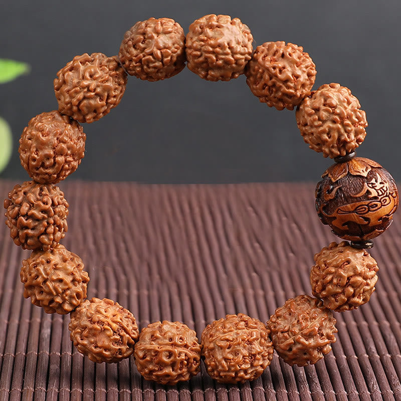 Wear FengShui Tibet Rudraksha Bodhi Seed PiXiu Copper Coin Wealth Luck Bracelet
