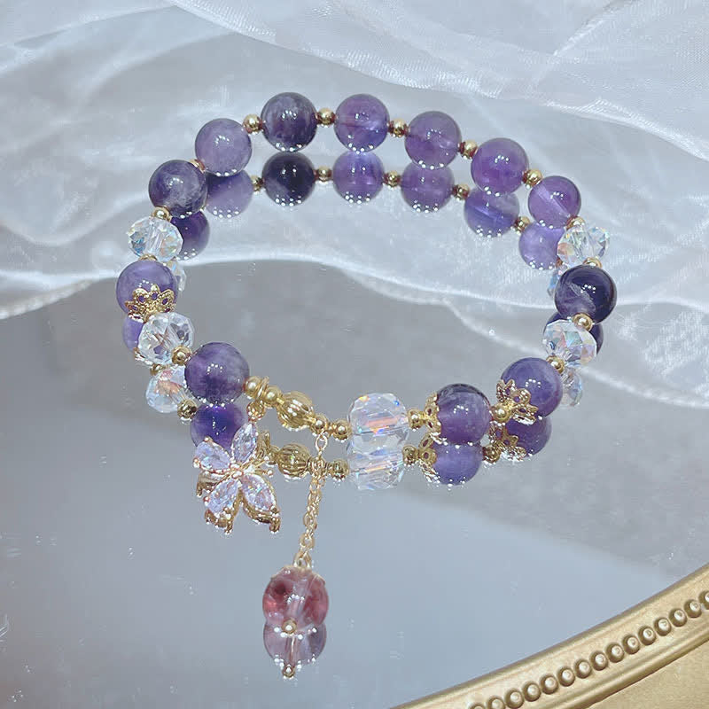 Wear FengShui Natural Amethyst Crystal Spiritual Butterfly Charm Bracelet