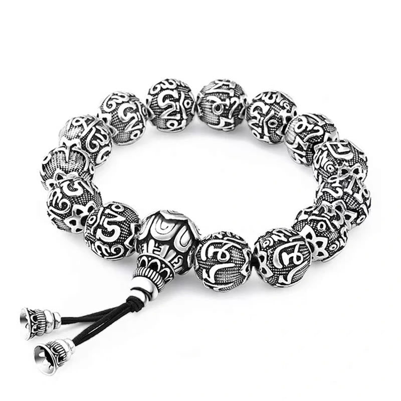 Wear FengShui Tibetan Om Mani Padme Hum Carved Alloy Beads Amulet Bracelet
