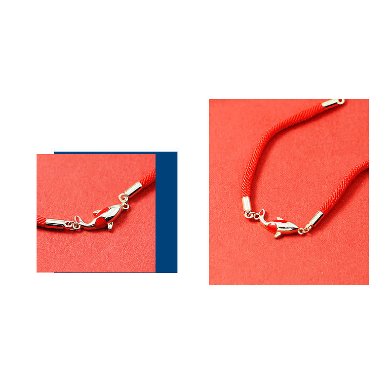 Wear FengShui Copper Koi Fish Wealth Necklace Pendant Red Rope Bracelet Earrings Set