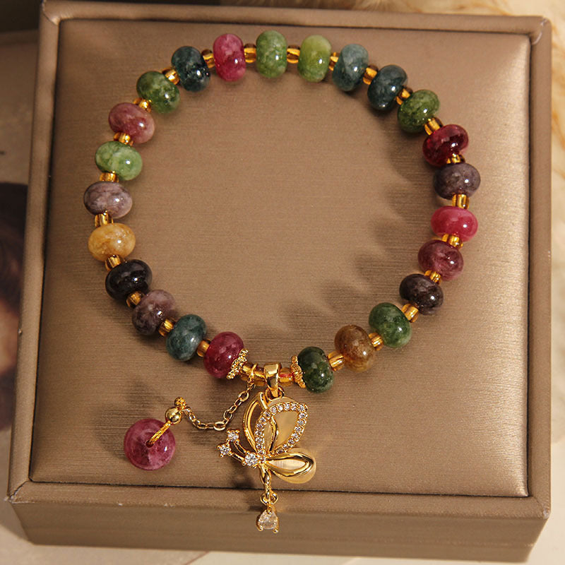 Wear FengShui Colorful Tourmaline Butterfly Charm Wisdom Bracelet