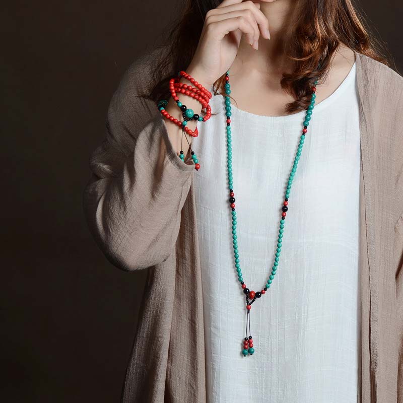 Wear FengShui Turquoise Black Onyx Red Turquoise Bead Protection Bracelet