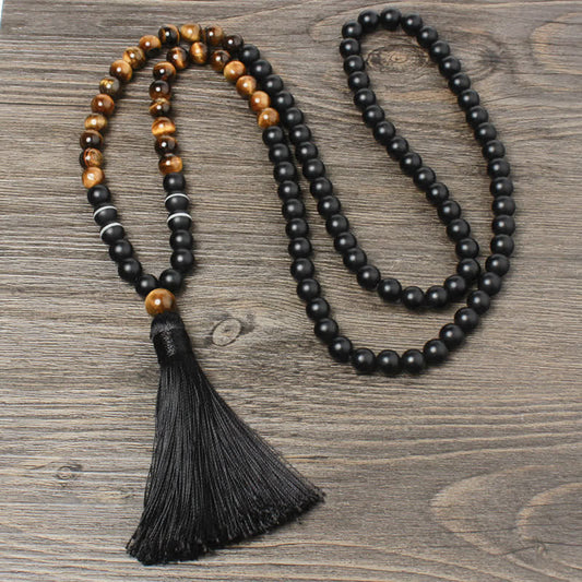 Wear FengShui Black Onyx Tiger Eye Fortune Bracelet Tassel Necklace Pendant