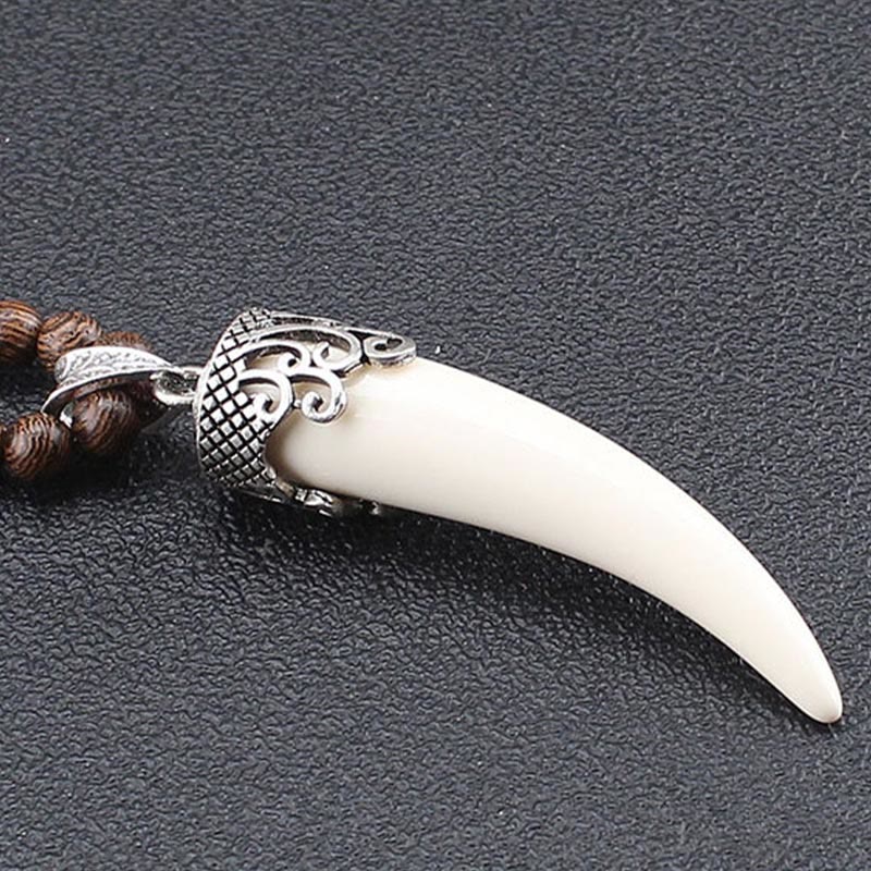 Wear FengShui Wenge Wood Turquoise Stone Horn Style Protection Meditation Necklace Pendant