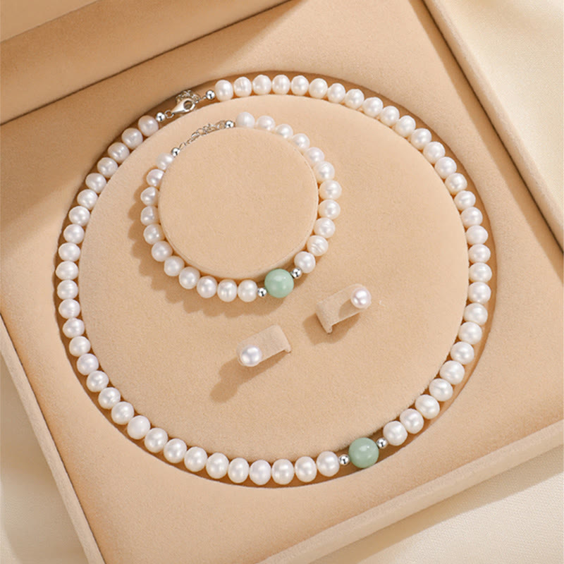 Wear FengShui 925 Sterling Silver Natural Pearl Jade Healing Necklace Bracelet Earrings With Gift Box