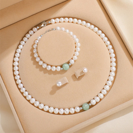 Wear FengShui 925 Sterling Silver Natural Pearl Jade Healing Necklace Bracelet Earrings With Gift Box