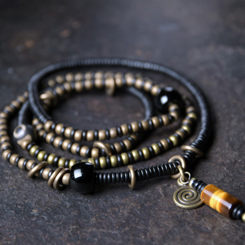 Wear FengShui Ebony Wood Dzi Bead Copper Peace Couple Bracelet Necklace Pendant