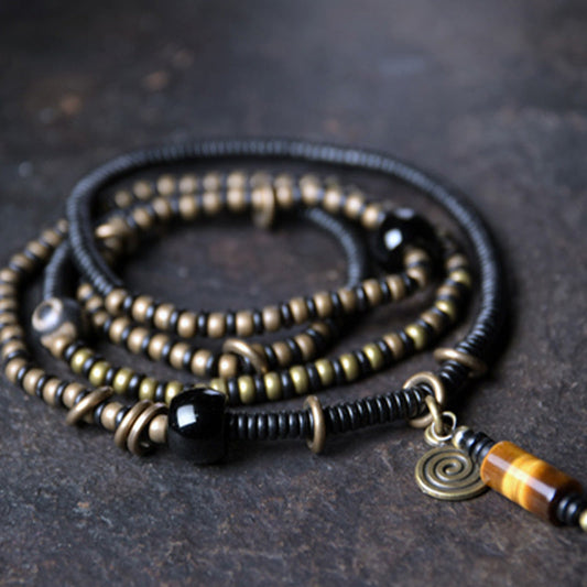 Wear FengShui Ebony Wood Dzi Bead Copper Peace Couple Bracelet Necklace Pendant