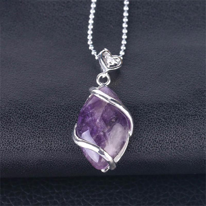 Wear FengShui Marquise Pattern Natural Crystal Stone Charm Necklace Pendant