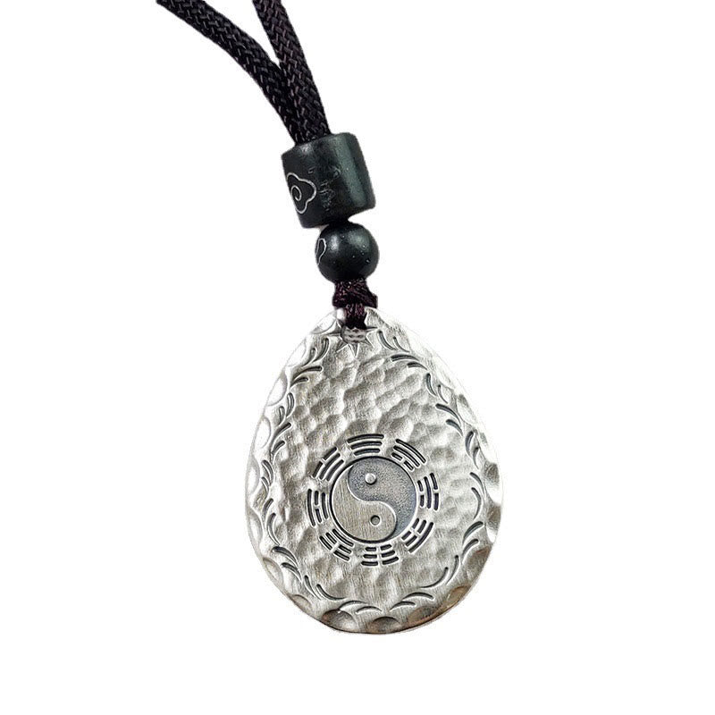 Wear FengShui Vintage 999 Sterling Silver Yin Yang Bagua Water Drop Design Balance Harmony Necklace Pendant