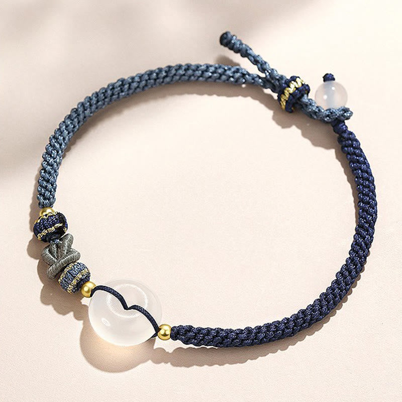 Wear FengShui Handmade White Agate Peace Buckle Luck Happiness Protection Weave String Bracelet