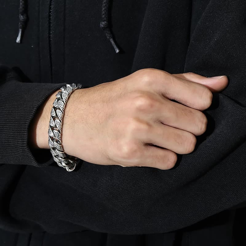 Wear FengShui Vintage Tang Dynasty Flower Design Carved Luck Bracelet