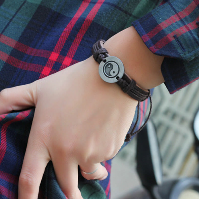 Wear FengShui Retro Yin Yang Leather Harmony String Bracelet