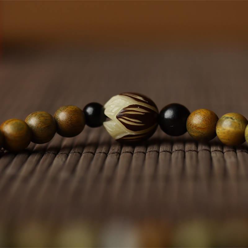 Wear FengShui Green Sandalwood Bodhi Seed Lotus Soothing Double Wrap Bracelet