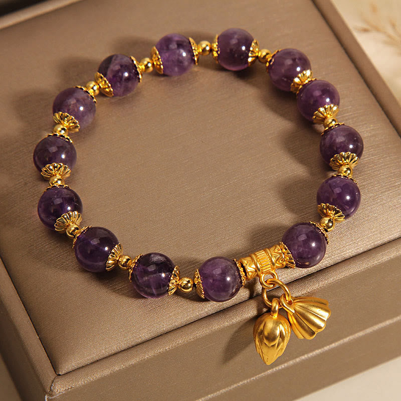 Wear FengShui Natural Amethyst Lotus Healing Spiritual Bracelet