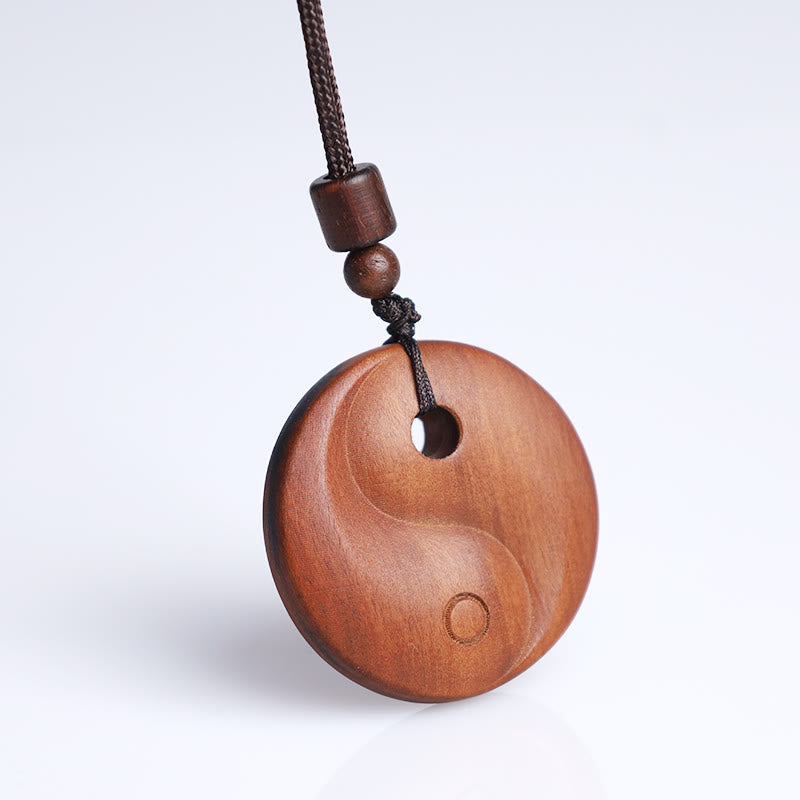 Wear FengShui Lightning Struck Jujube Wood Yin Yang Luck Protection Necklace Pendant