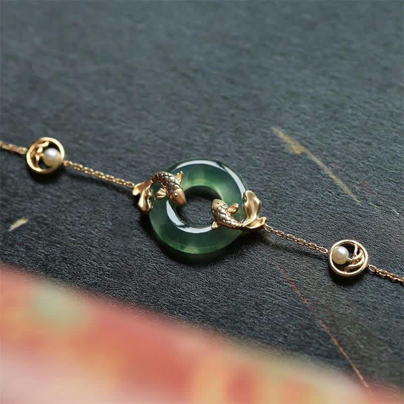Wear FengShui Cyan Jade Koi Fish Healing Harmony Bracelet