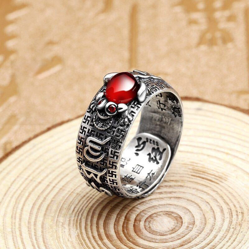 Wear FengShui Genstone PiXiu Feng Shui Frog Vajra Dorje Heart Sutra Wealth Adjustable Ring